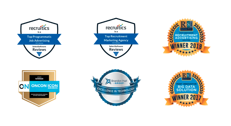 grid image showing six different Recruitics awards